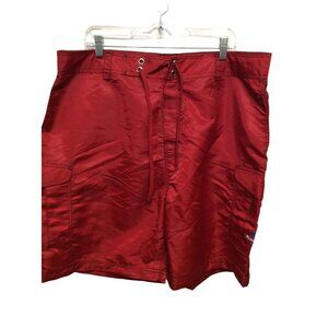 Pescador Men Swim Trunk Drawstring Size 40 Red Nylon Polyester Blend